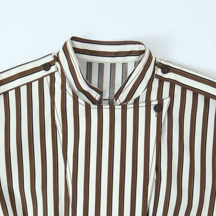 Women's Oversized Shirt Jacket with Stand Collar, Chest Pocket, and Elastic Hem Mune Fashion