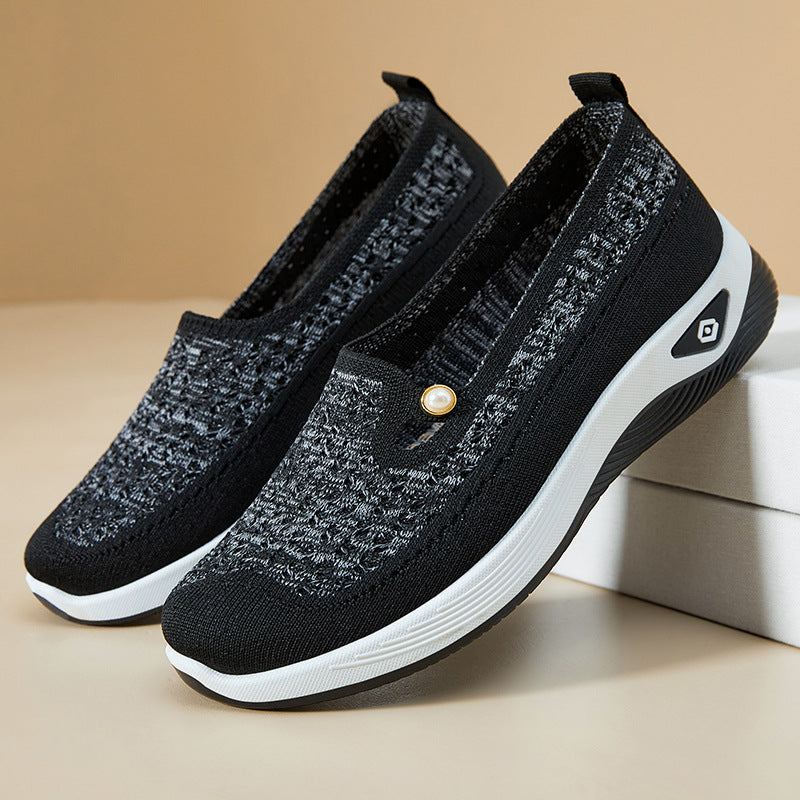 Women's breathable knitted slip-on slippers with pearl application and cushioning EVA sole Mune Fashion