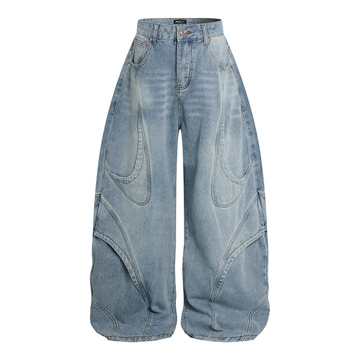 Women's Wide High-Waisted Balloon Jeans with Distinctive Panel Seams Mune Fashion