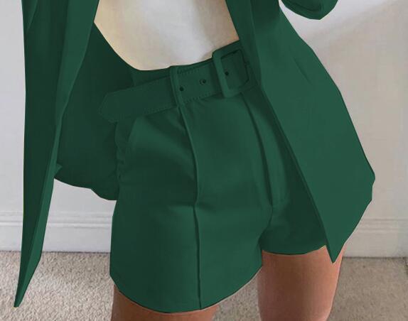 Women's Two-Piece Tailored Blazer Set with High-Waisted Shorts and Belt Mune Fashion