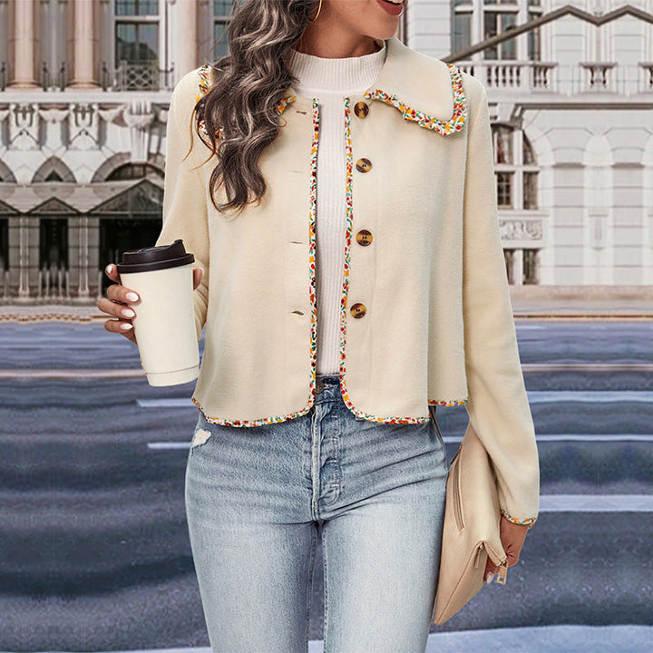 Women's short jacket with Peter Pan collar and floral trim decoration Mune Fashion