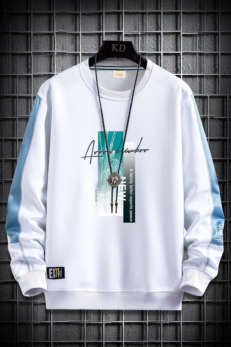 Men's sporty-urban round neck sweatshirt with contrasting sleeves, ribbed cuffs & front graphic print Mune Fashion
