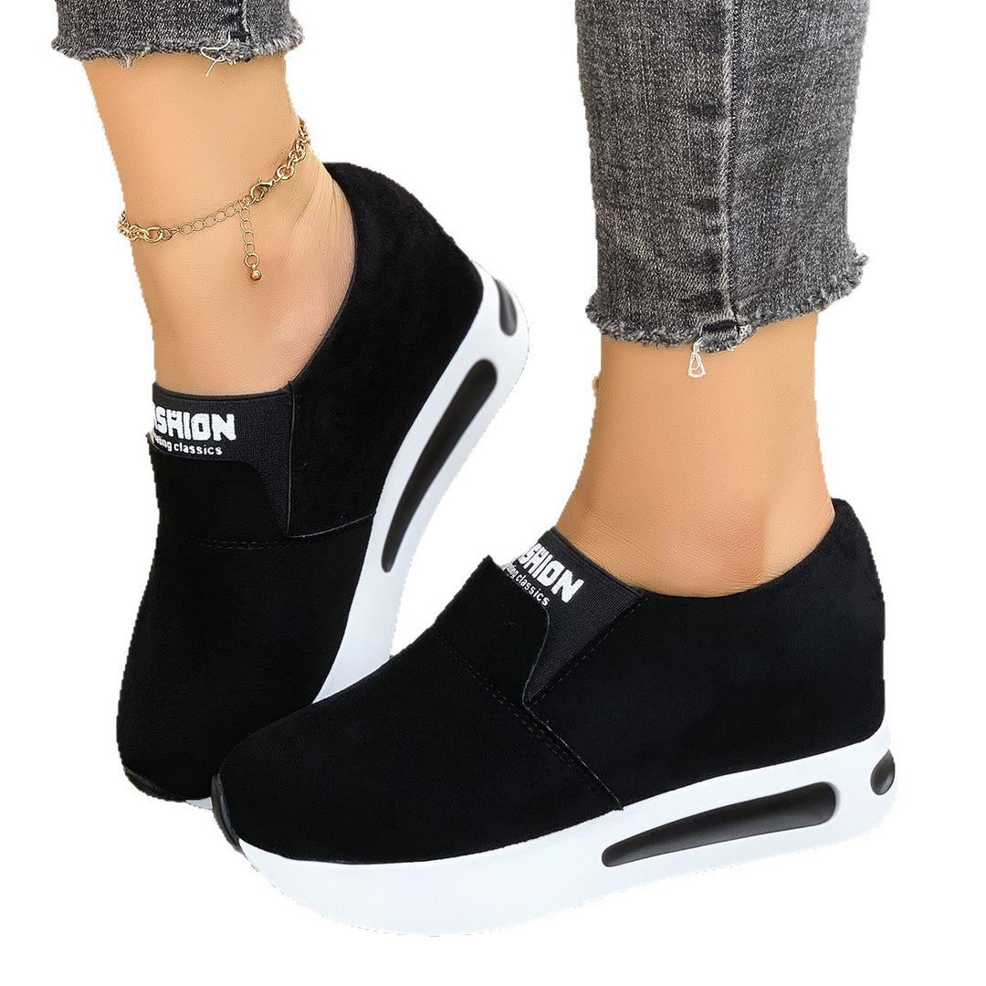 Women Slip-On Wedge Sneaker with hidden wedge, micro suede upper material and side air chamber Mune Fashion
