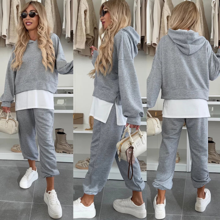 Women's Cropped Hoodie Lounge Set with asymmetrical hem, voluminous raglan sleeves and rolled joggers Mune Fashion