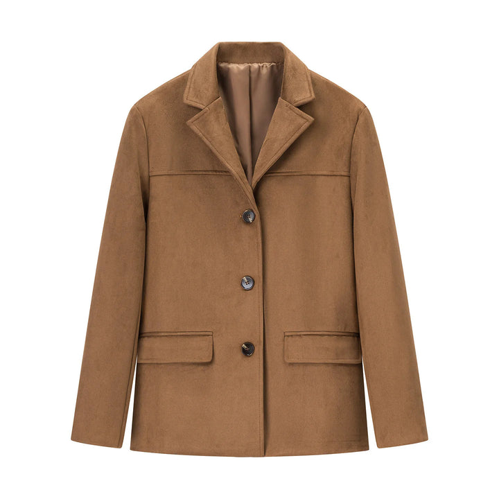 Women's short wool blend blazer coat with straight cut, notched collar and patch pockets Mune Fashion