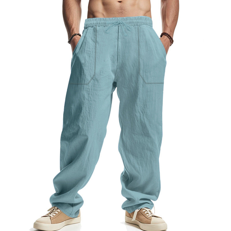 Men's casual linen trousers with elastic waistband, drawstring, and large side pockets Mune Fashion