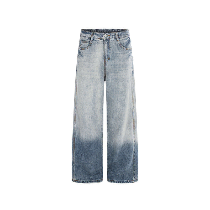 Women's Wide High-Waist Denim Jeans with Ombre Hem and Elastic Back Mune Fashion