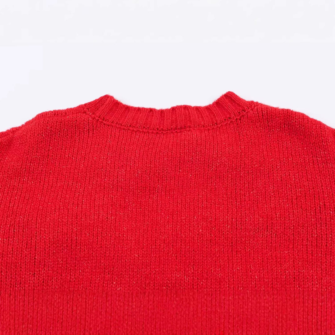 Women's chunky knit sweater with braided bow appliqué Mune Fashion