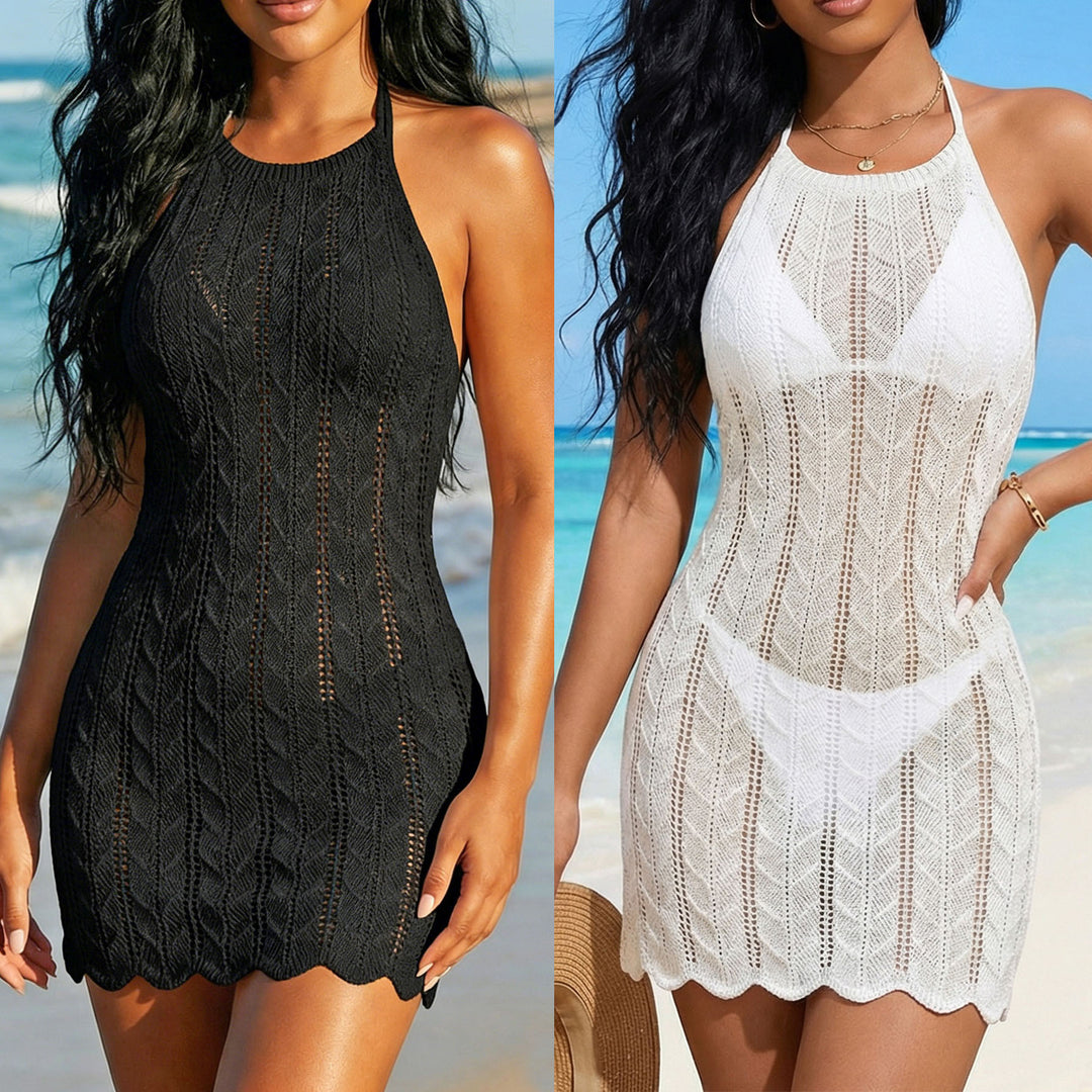 Women's crocheted beach dress with fashionable V-neck Mune Fashion