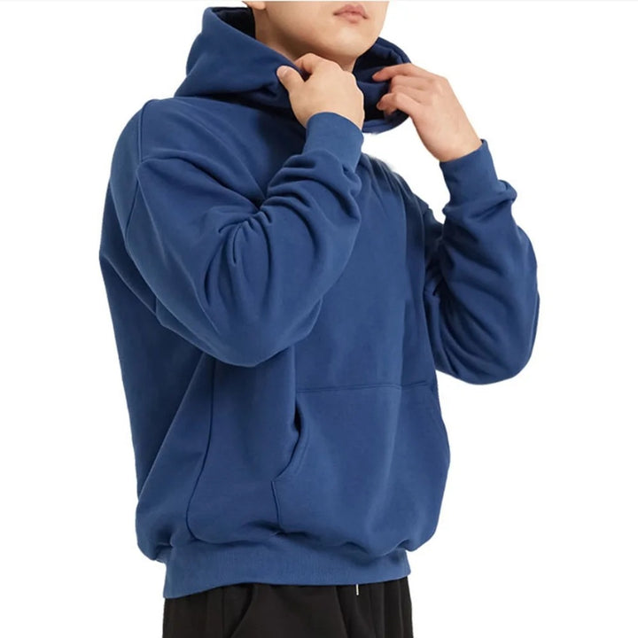 Men's heavy hooded sweatshirt in boxy cut with kangaroo pocket, ribbed hem, and soft brushed interior Mune Fashion