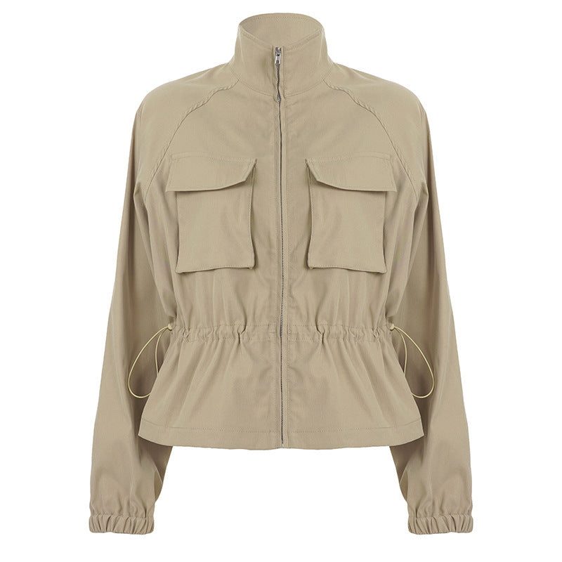 Women's short utility-style jacket with drawstring and flap pockets Mune Fashion