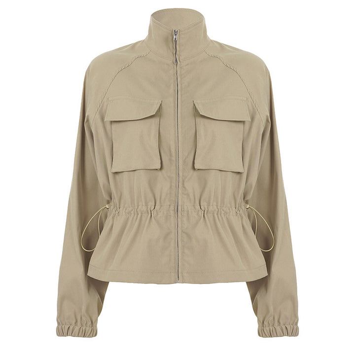 Women's short utility-style jacket with drawstring and flap pockets Mune Fashion