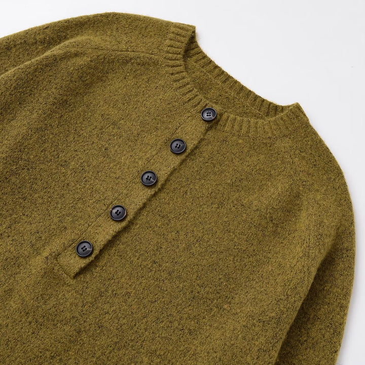 Women's Boucle Pullover with Henley Button Placket and Raglan Sleeves Mune Fashion