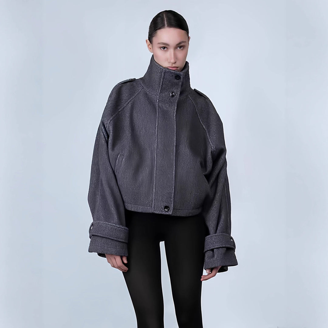 Mune | Women's Fashion Oversized Jacket with High Collar and Decorative Button Details