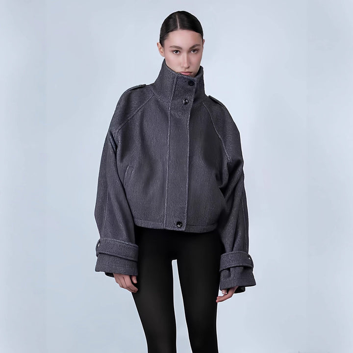 Mune | Women's Fashion Oversized Jacket with High Collar and Decorative Button Details