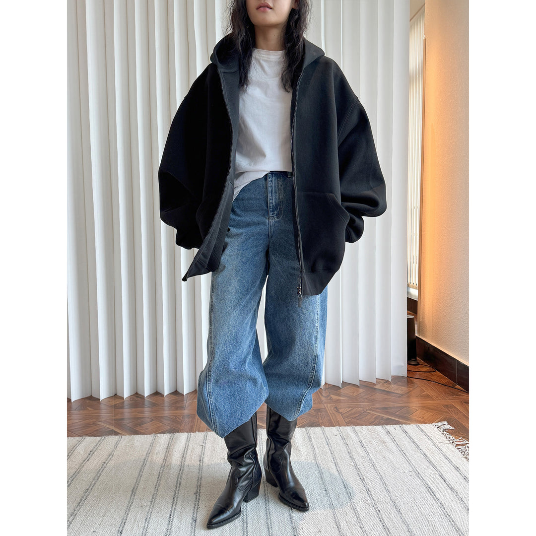 Women Oversize Bonded Fleece Hooded Jacket with Two-Way Zipper Mune Fashion