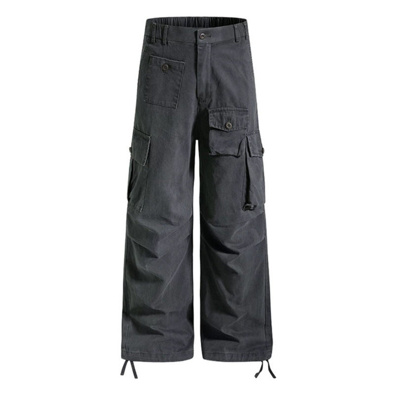 Women's wide cargo pants in utility style with multifunctional pockets and hem drawstring Mune Fashion