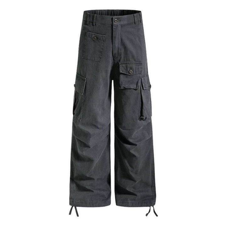 Women's wide cargo pants in utility style with multifunctional pockets and hem drawstring Mune Fashion