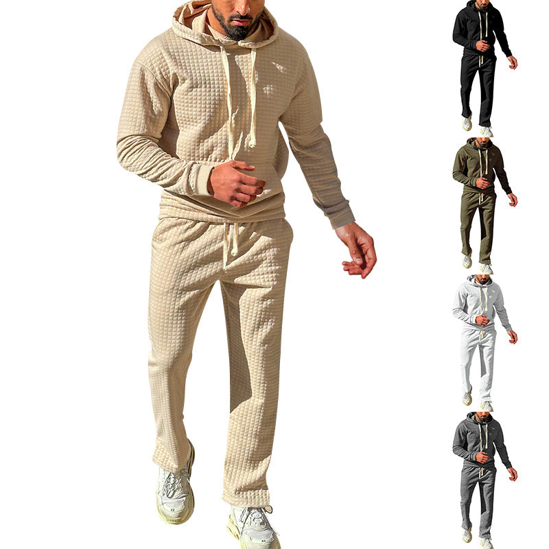 Men's waffle jersey comfort set with hood, drawstring waist, and straight leg Mune Fashion