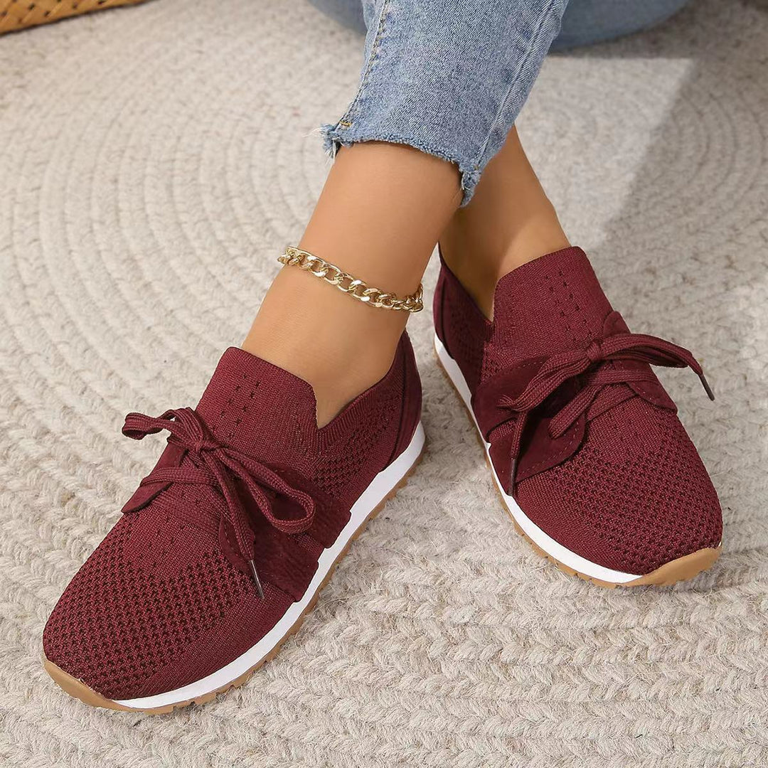 Women knitted slip-on sneakers with decorative lacing, padded comfort insole, and non-slip rubber outsole Mune Fashion