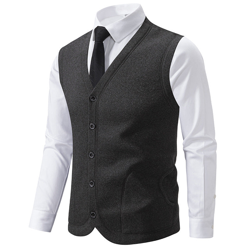 Men's Sleeveless Fine Knit Vest with V-Neck and Continuous Button Placket Mune Fashion