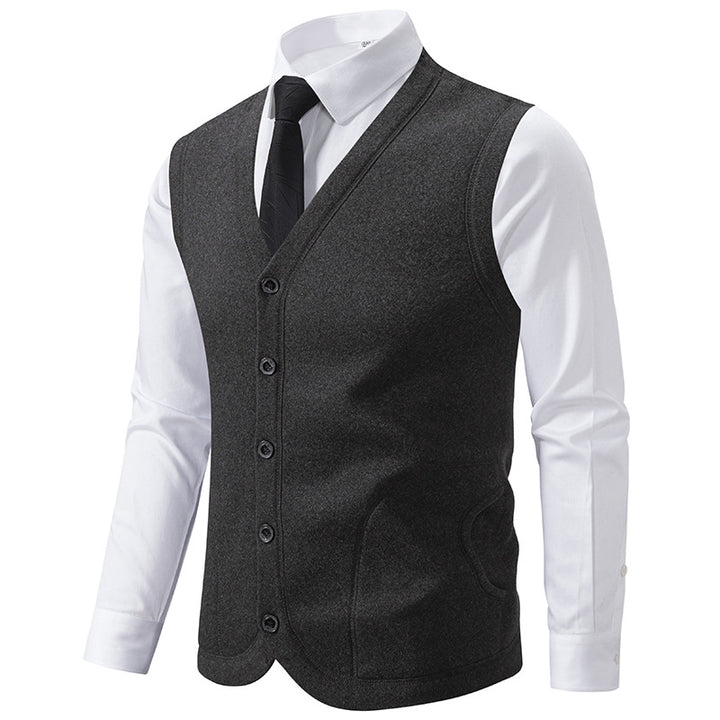Men's Sleeveless Fine Knit Vest with V-Neck and Continuous Button Placket Mune Fashion