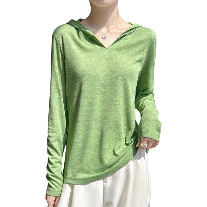 Women Light Hoodie with V-neck and Fine Jersey Mune Fashion