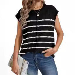 Women's sleeveless striped knit top in boxy cropped style Mune Fashion