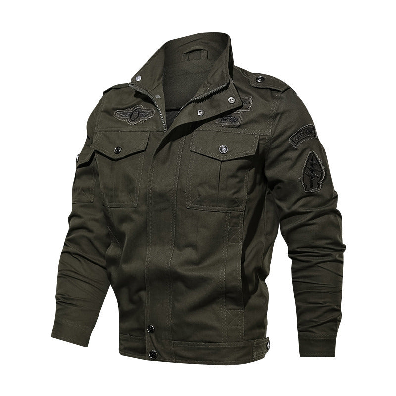 Men's nan canvas pilot jacket with shoulder patches, flap pockets, and reinforced front section Mune Fashion