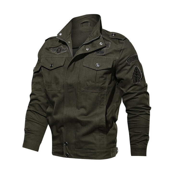 Men's nan canvas pilot jacket with shoulder patches, flap pockets, and reinforced front section Mune Fashion