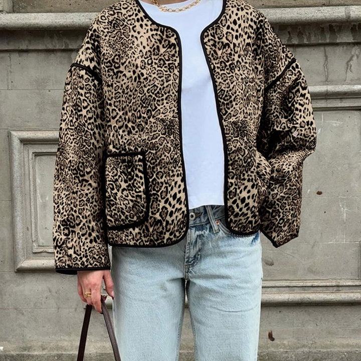 Women's Casual Bomber Jacket with Leo Pattern Mune Fashion