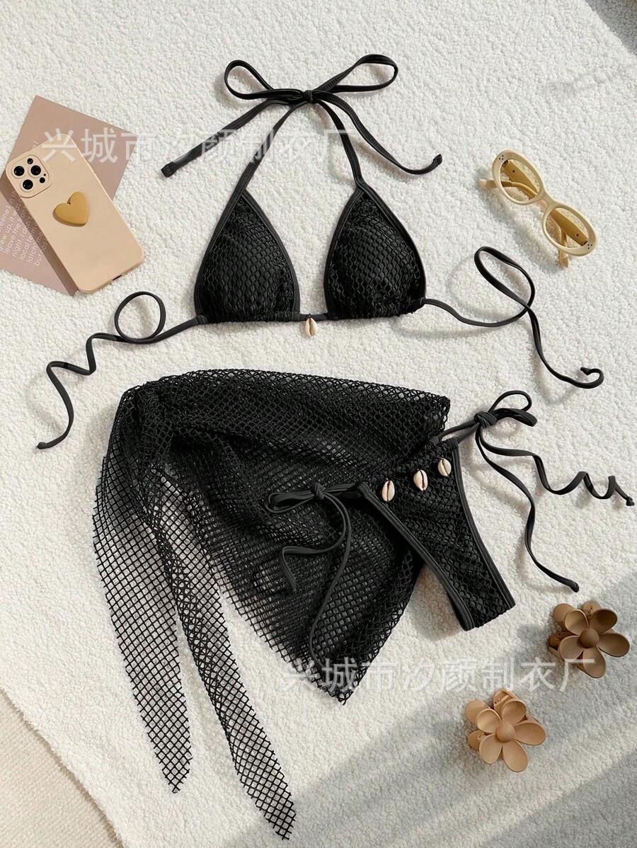 Women's triangle bikini with transparent mesh fabric and lacing details Mune Fashion