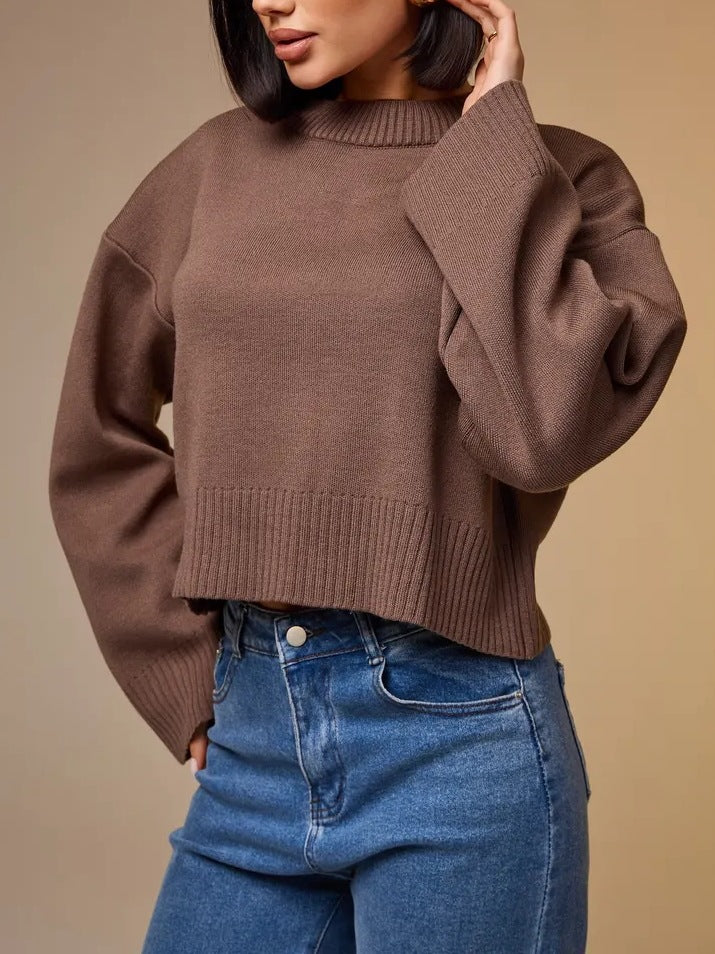 Women's Fashionable Cropped Sweater with Loose Fit