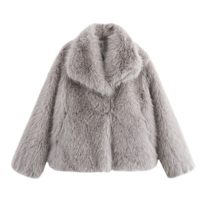 Ladies' short faux fur coat with oversized shawl collar and soft lining Mune Fashion
