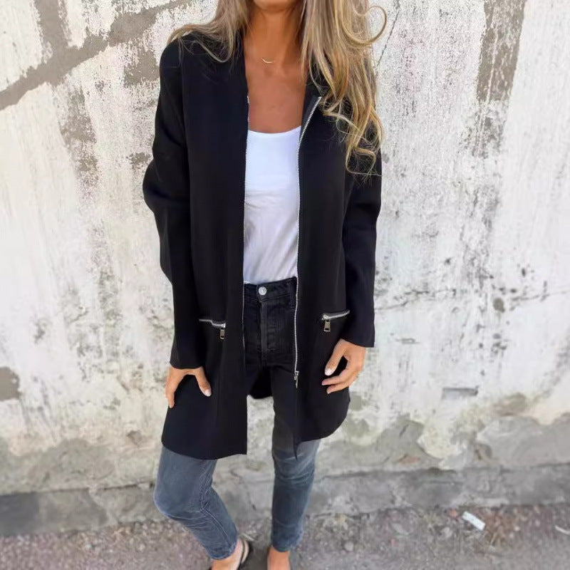 Women’s Hooded Long Cardigan with Full Zip and Decorative Pockets Mune Fashion