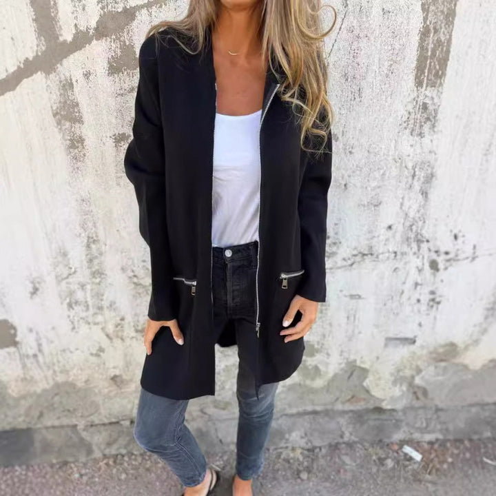 Women’s Hooded Long Cardigan with Full Zip and Decorative Pockets Mune Fashion