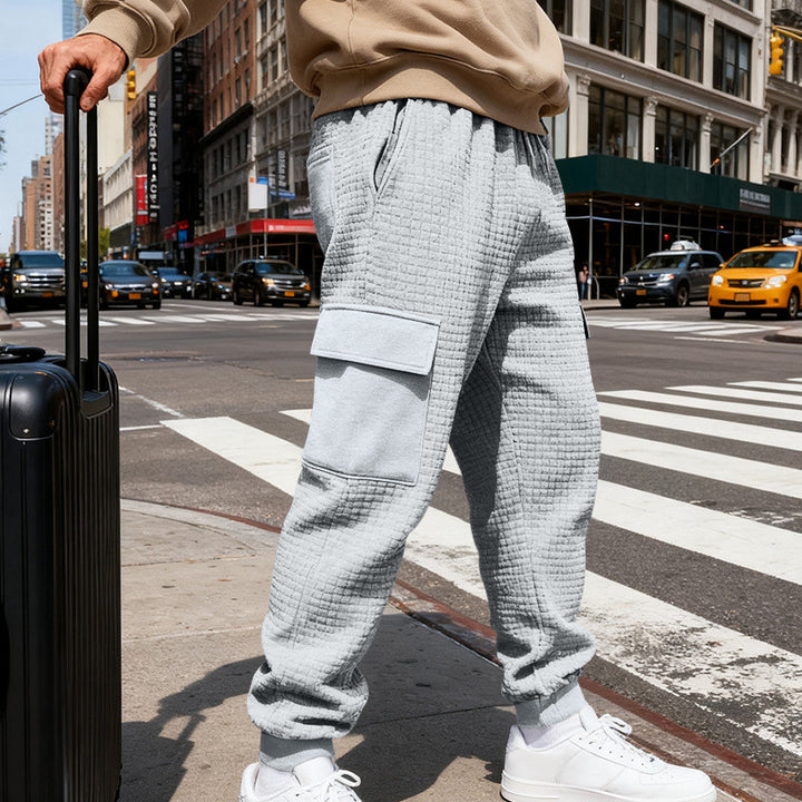 Men's Textured Cargo Jogging Pants with Drawstring, Snap Flap Pockets and Ribbed Cuffs Mune Fashion