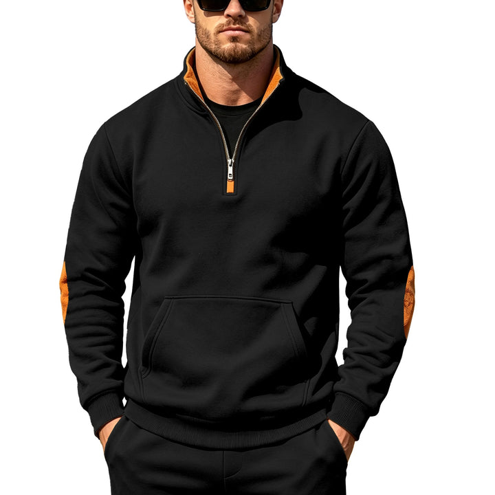Men's Athletic Half-Zip Sweatshirt with Elbow Patches and Kangaroo Pocket Mune Fashion
