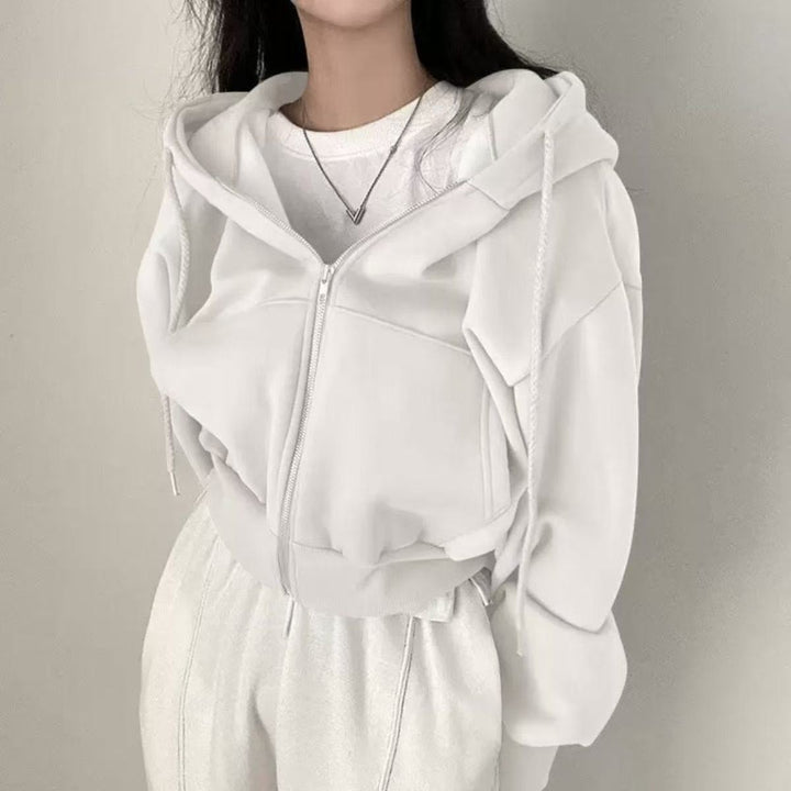 Women's oversized cropped hoodie jacket with zipper and balloon sleeves Mune Fashion