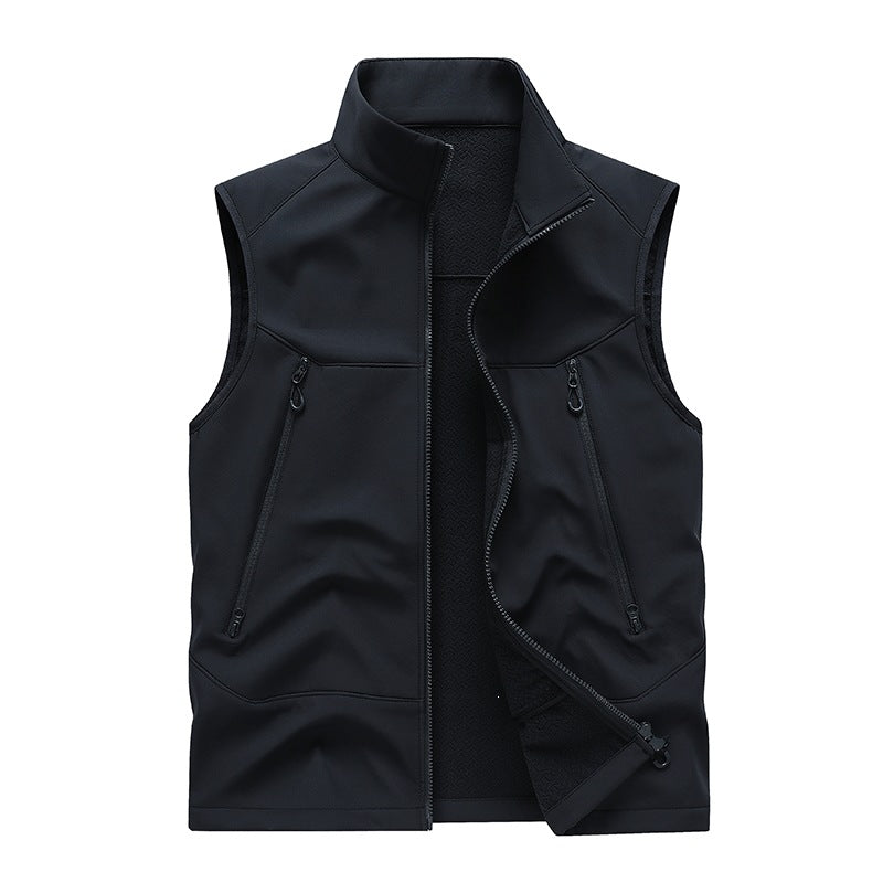 Men's Water-Repellent Softshell Vest with Stand-Up Collar, Zipper Pockets & Breathable Lining Mune Fashion