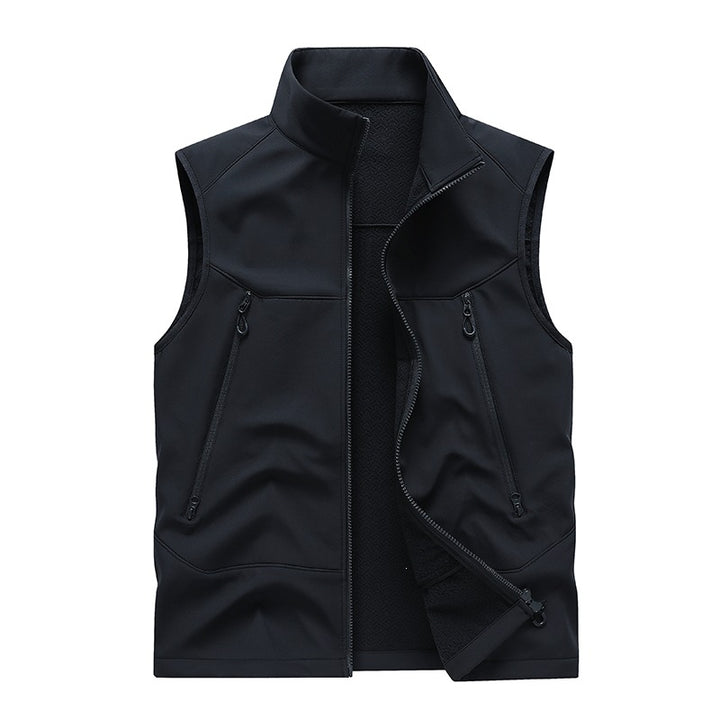 Men's Water-Repellent Softshell Vest with Stand-Up Collar, Zipper Pockets & Breathable Lining Mune Fashion