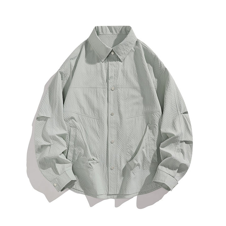 Men's Lightweight Oversized Shirt Jacket with Snap Button Placket, Textured Fabric & Patch Pockets Mune Fashion