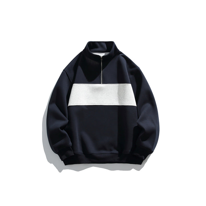 Unisex half-zip sweatshirt with high stand-up collar, boxy cut and colorblock panel Mune Fashion