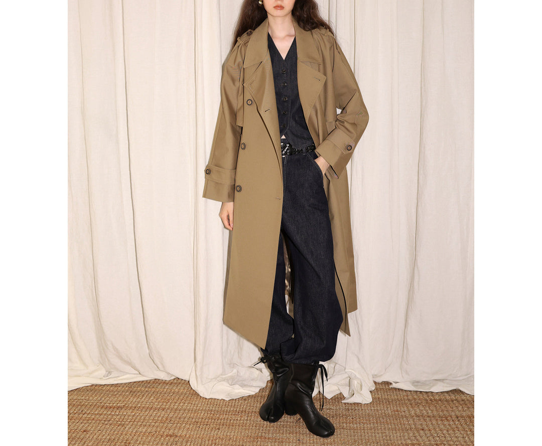 Women's Fashionable Trench Coat with Waist Belt and Large Pockets Mune Fashion