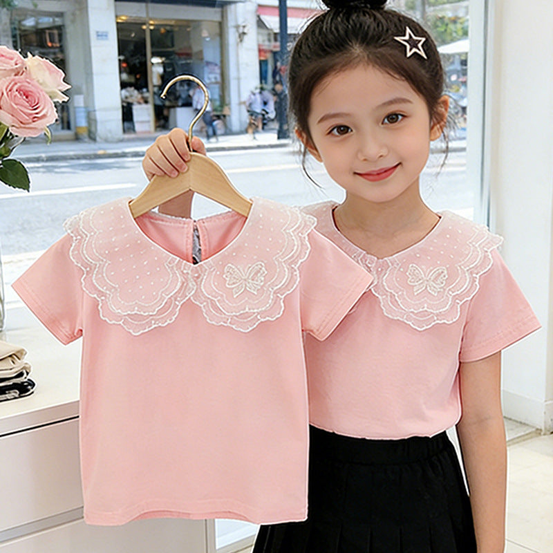 Women's T-Shirt with charming lace collar Mune Fashion