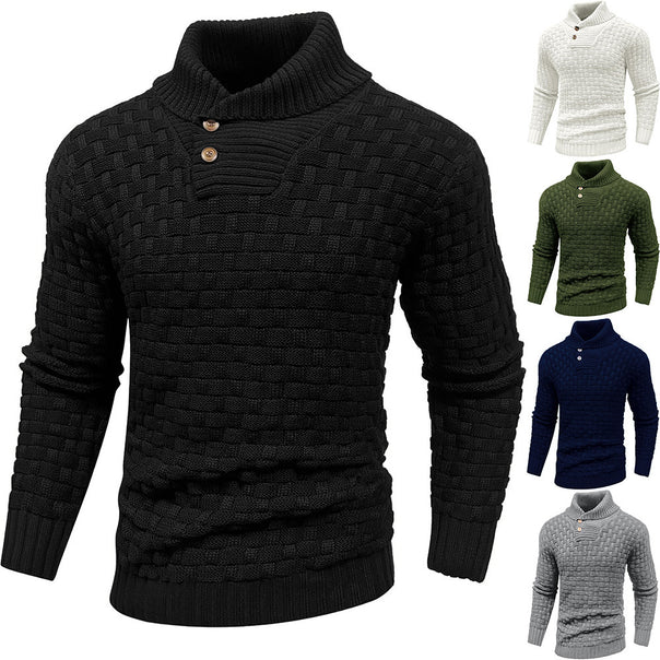 Men's chunky knit sweater with high roll neck, button placket and basket knit Mune Fashion