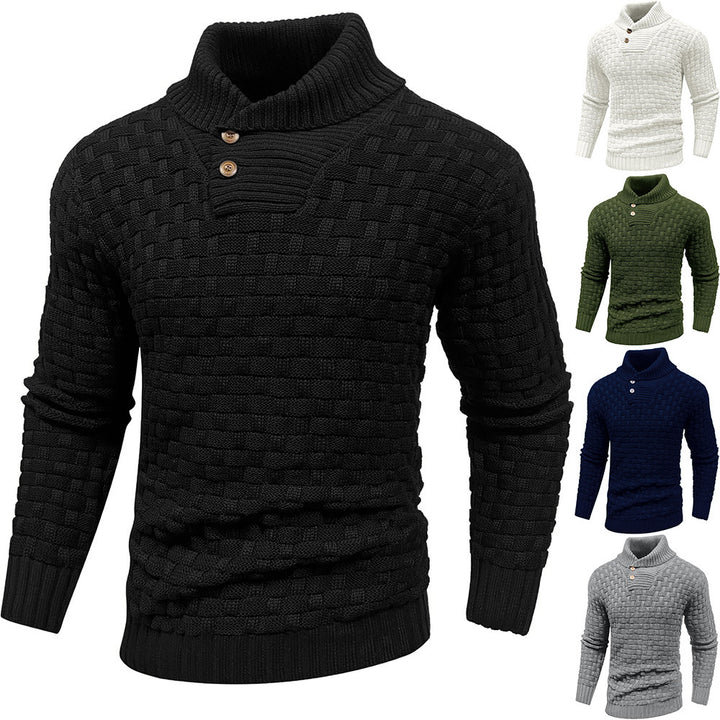 Men's chunky knit sweater with high roll neck, button placket and basket knit Mune Fashion