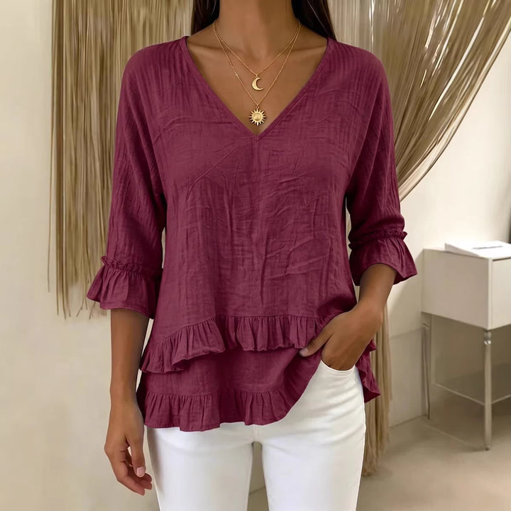 Women's Playful Long Sleeve Blouse with Ruffle Mune Fashion
