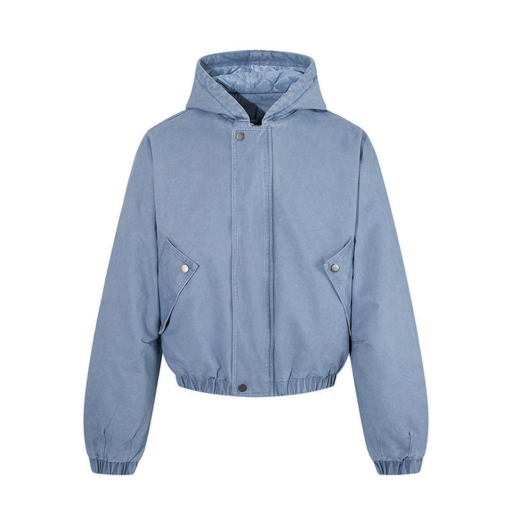 Women short cropped boxy hoodie jacket with quilted hood lining, patch pockets and elastic hem Mune Fashion