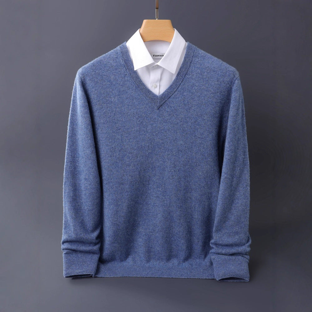 Men's fine V-neck sweater made from merino-cashmere blend with ribbed cuffs Mune Fashion